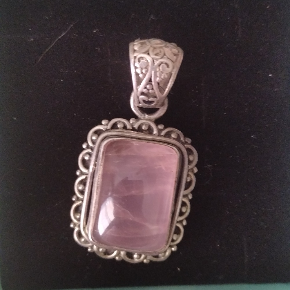 Rose Quartz sterling Silver 925 Pendant natural stone